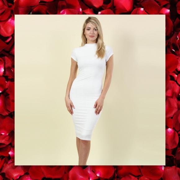 SOLD OUT🆕 Ivory Ribbed High Neck Bodycon Dress - Picture 3 of 5